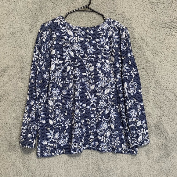 J jill Pure Jill eco terry top floral blue Lenzing blend soft casual stretch M - Picture 7 of 12